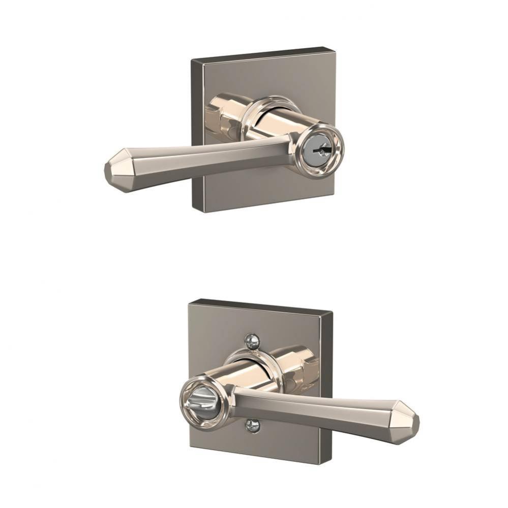 Dempsey Lever with Collins Trim Keyed Entry Lock in Polished Nickel