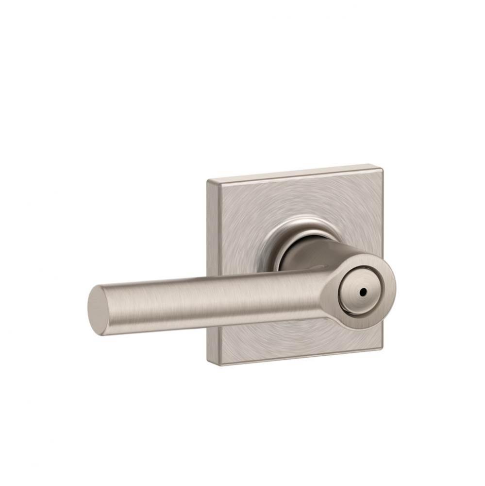 Broadway Lever with Collins Trim Bed and Bath Lock in Satin Nickel