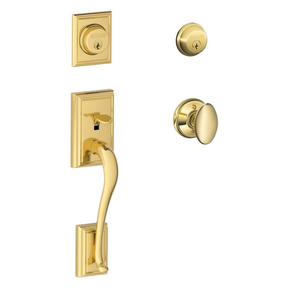 Addison Handleset with Double Cylinder Deadbolt and Siena Knob in Bright Brass