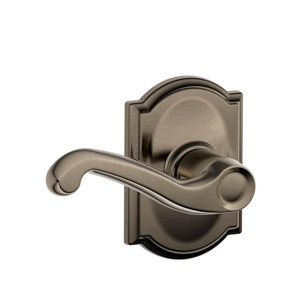 Flair Lever with Camelot Trim Hall and Closet Lock in Antique Pewter