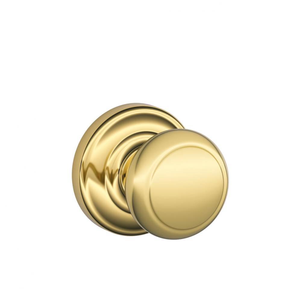 Andover Knob with Andover Trim Hall and Closet Lock in Bright Brass