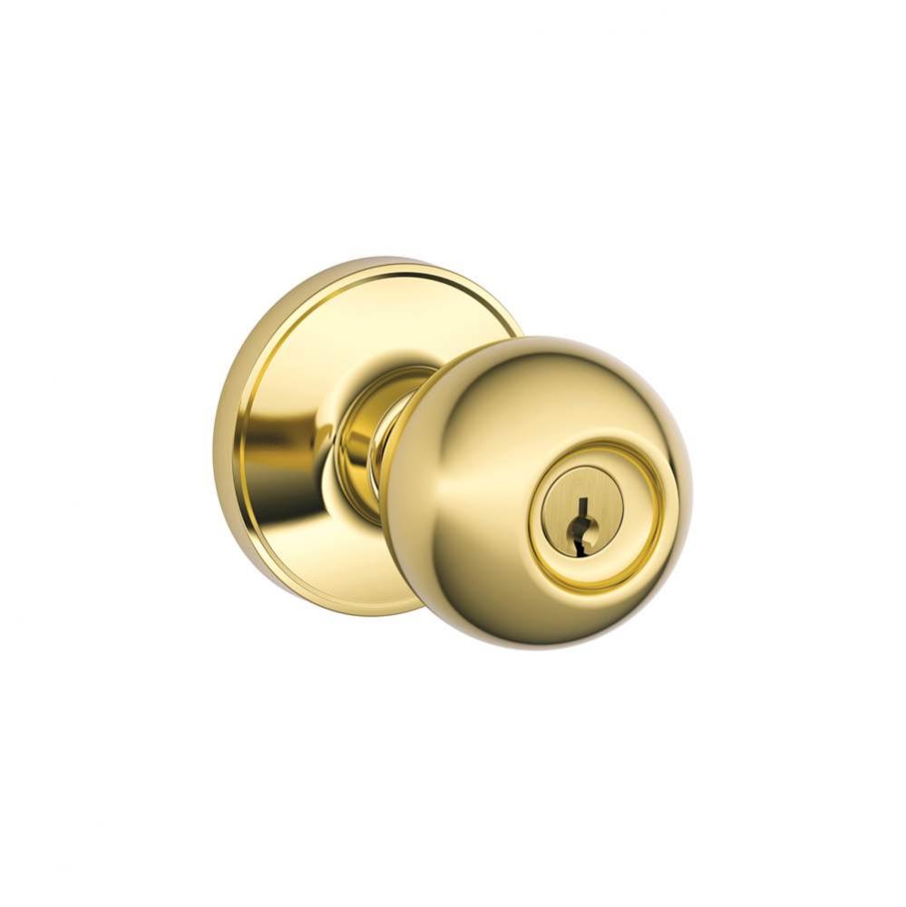 Corona Knob Keyed Entry Lock in Bright Brass