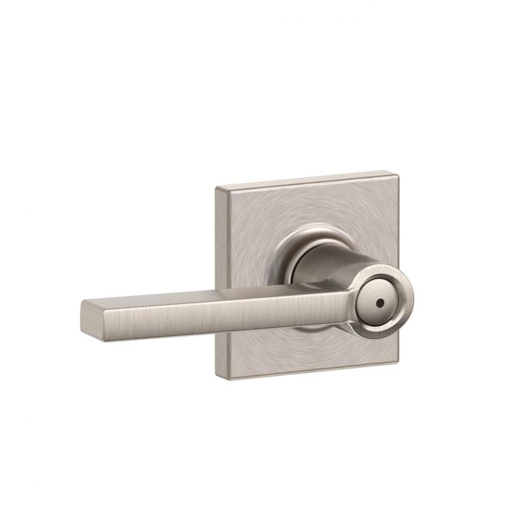Latitude Lever with Collins Trim Bed and Bath Lock in Satin Nickel