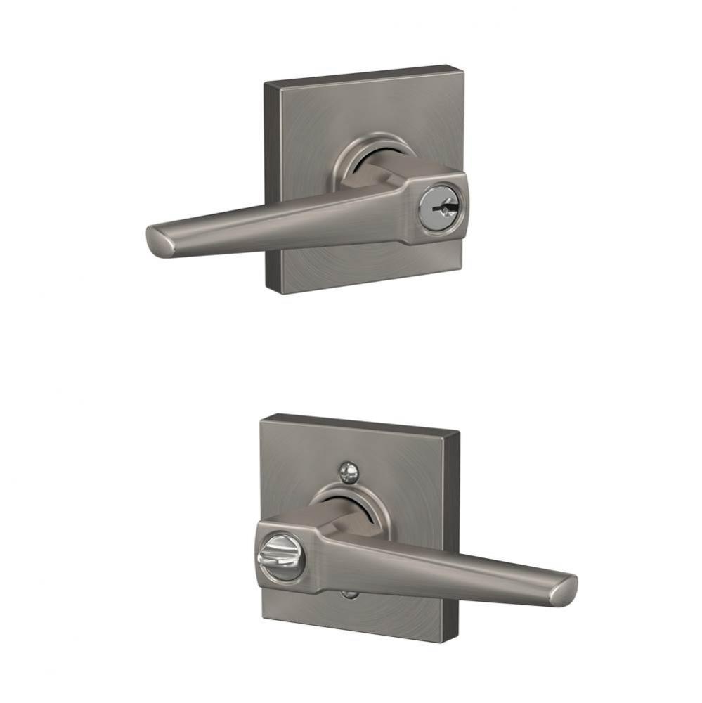 Eller Lever with Collins Trim Keyed Entry Lock in Satin Nickel