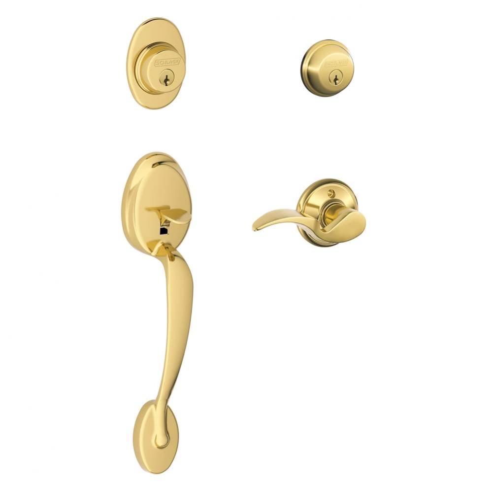 Plymouth Handleset with Double Cylinder Deadbolt and Avanti Lever in Bright Brass - Left Handed