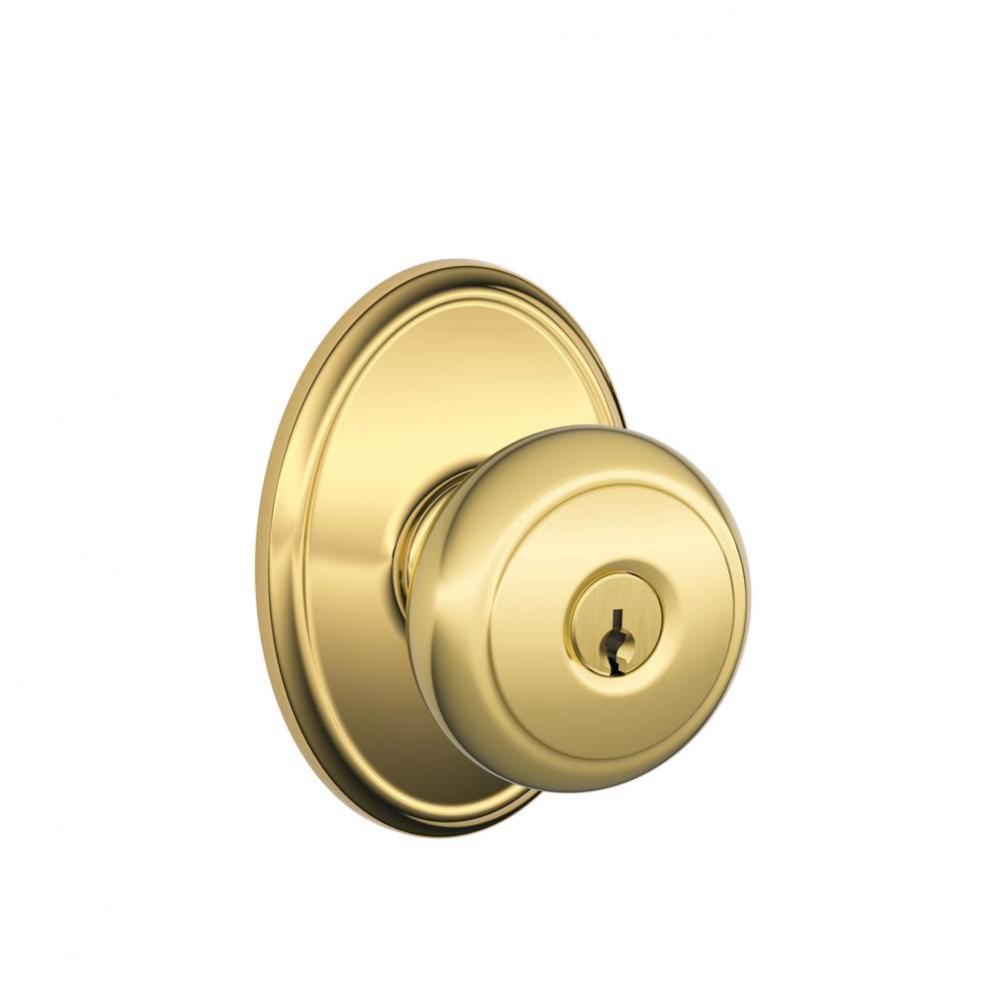 Andover Knob with Wakefield Trim Keyed Entry Lock in Bright Brass