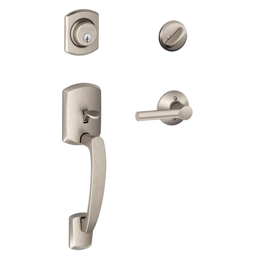 Greenwich Handleset with Single Cylinder Deadbolt and Broadway Lever in Satin Nickel
