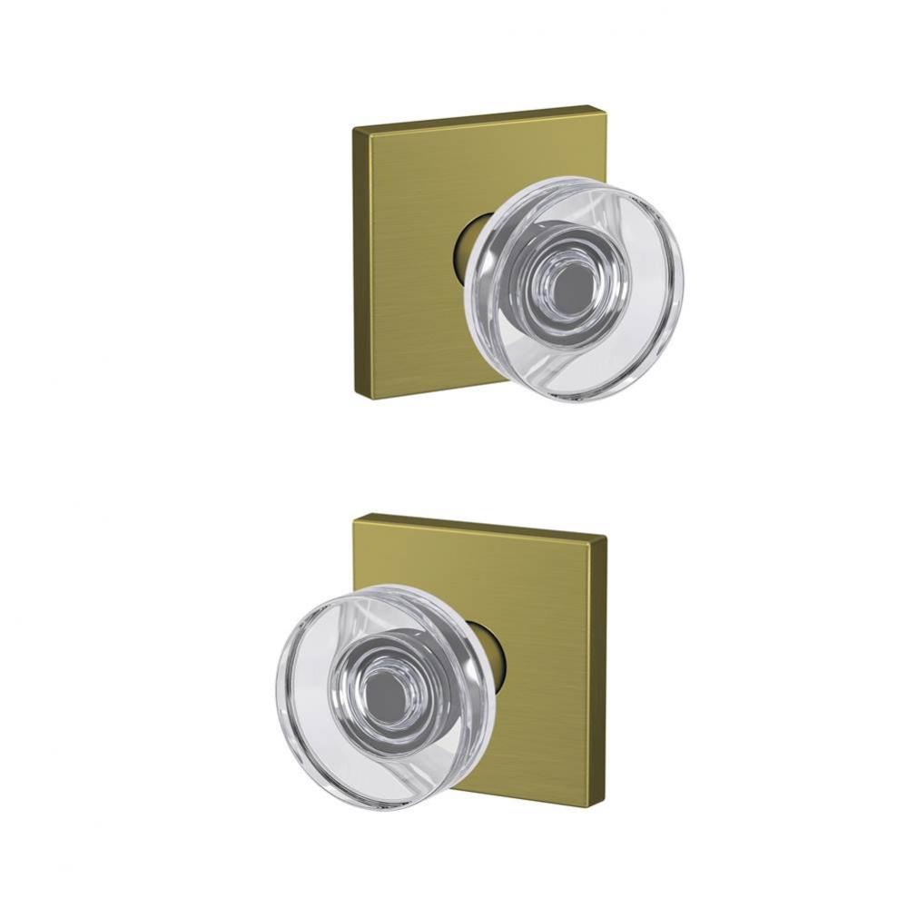 Custom Dawes Non-Turning Glass Knob with Collins Trim in Satin Brass