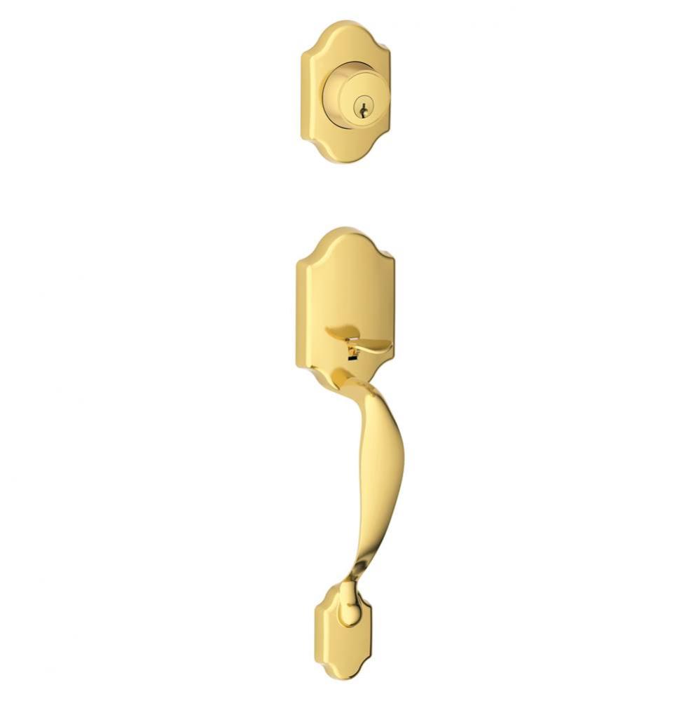 Paris Exterior Handleset Grip with Exterior Single Cylinder Deadbolt in Bright Brass