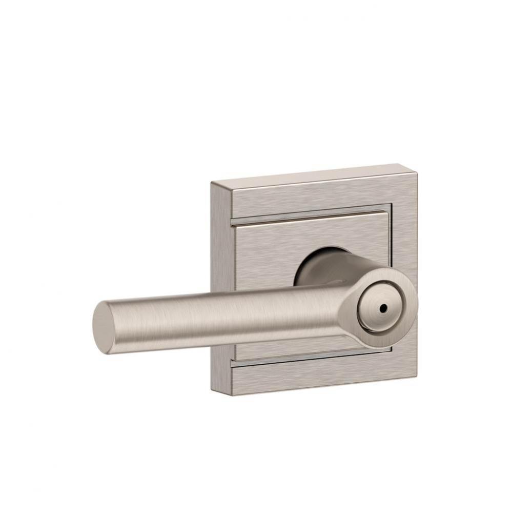 Broadway Lever with Upland Trim Bed and Bath Lock in Satin Nickel