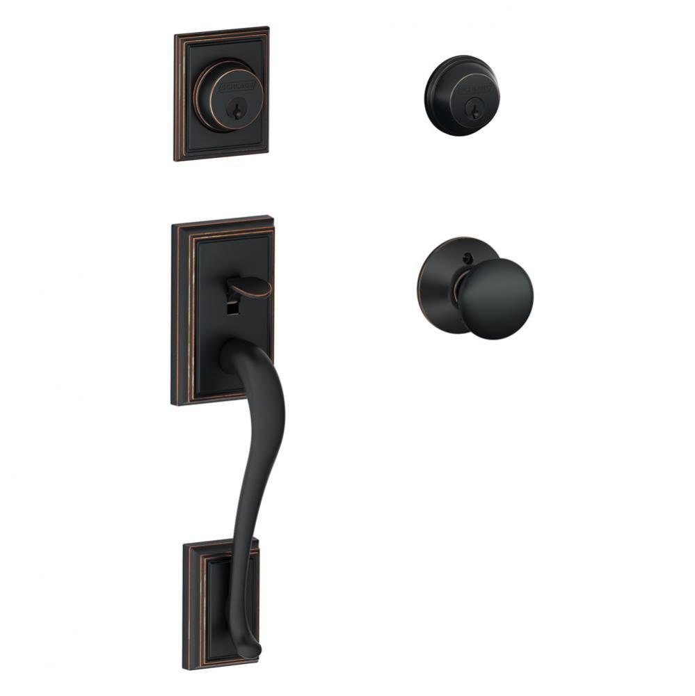 Addison Handleset with Double Cylinder Deadbolt and Plymouth Knob in Aged Bronze