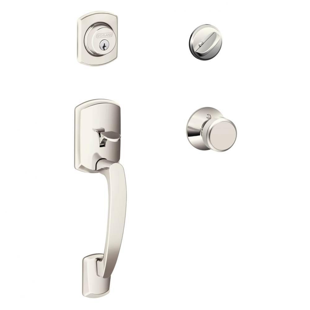 Greenwich Handleset with Single Cylinder Deadbolt and Bowery Knob in Polished Nickel