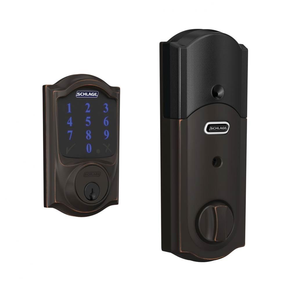Connect Touchscreen Deadbolt with alarm with Camelot Trim in Aged Bronze