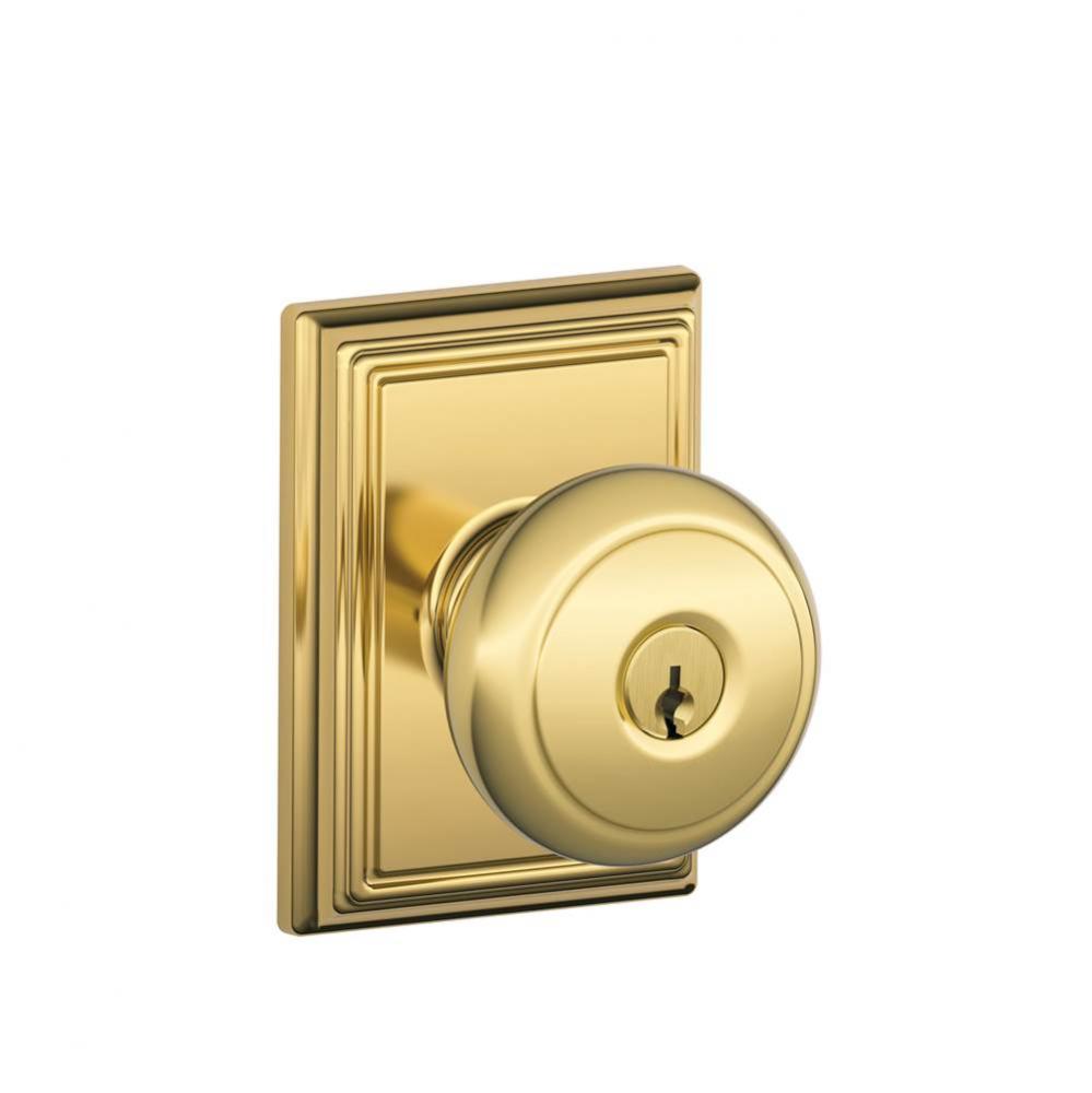 Andover Knob with Addison Trim Keyed Entry Lock in Bright Brass