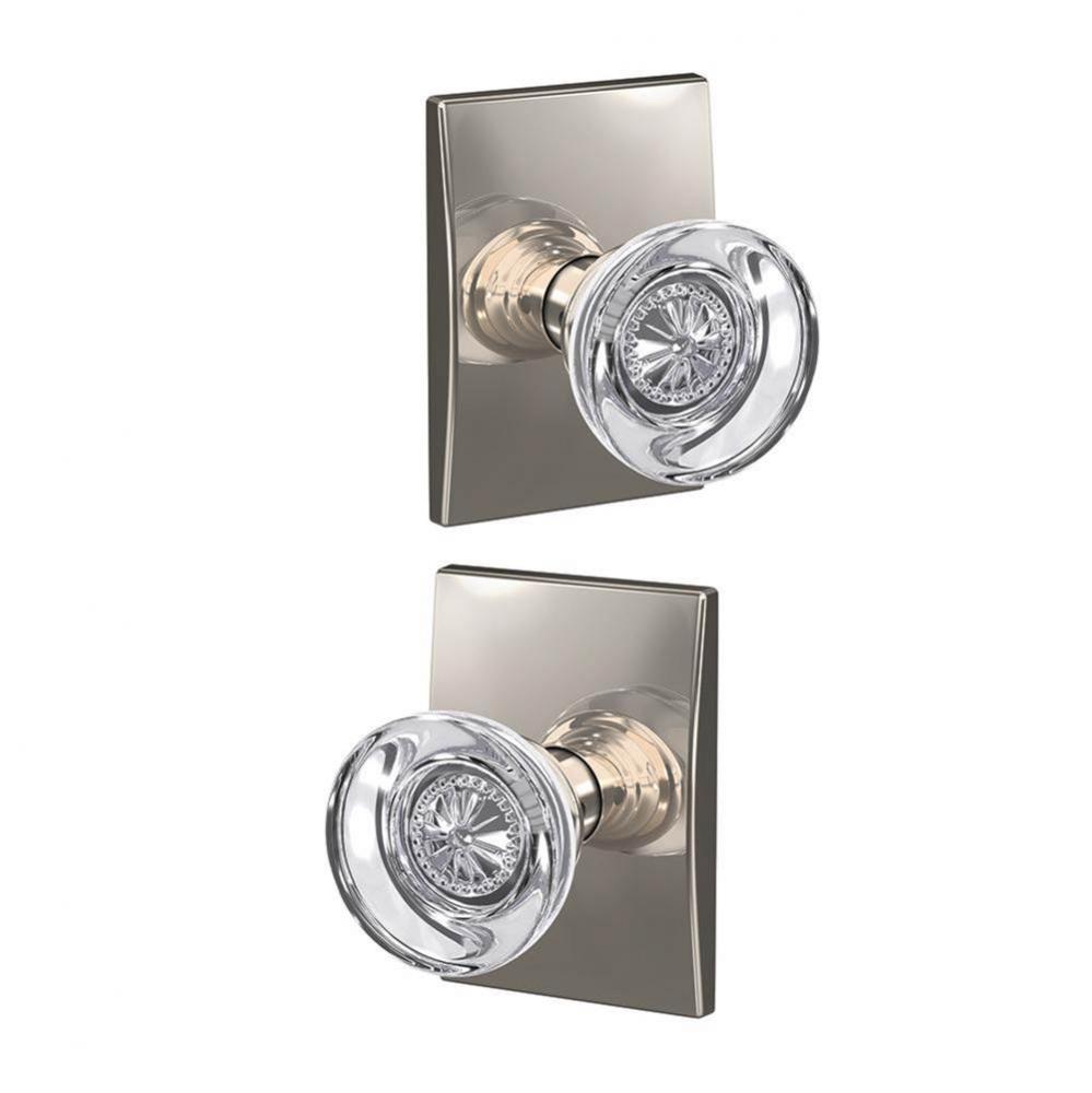 Custom Hobson Non-Turning Glass Knob with Century Trim in Polished Nickel