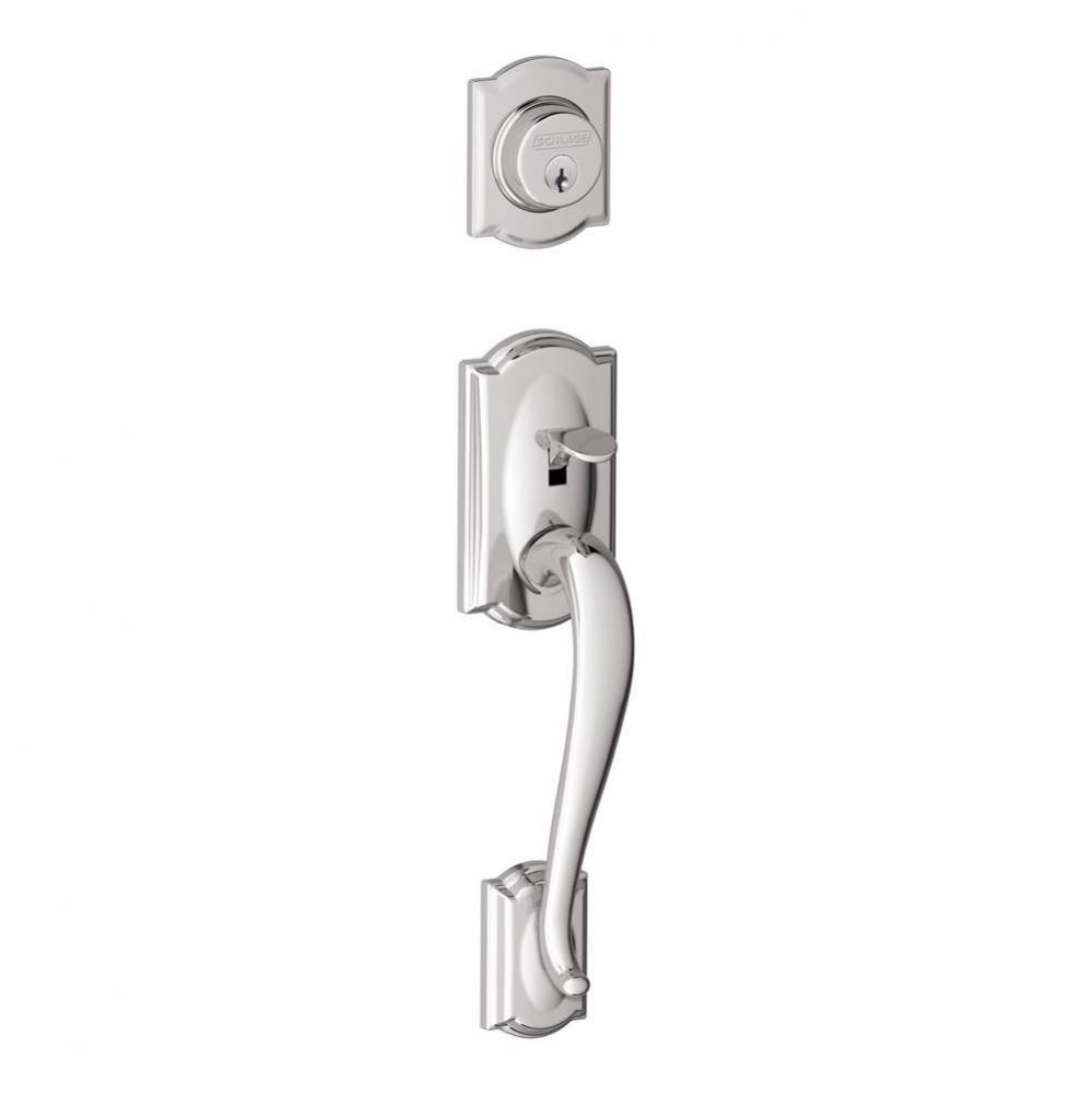Camelot Exterior Handleset Grip with Exterior Single Cylinder Deadbolt in Bright Chrome