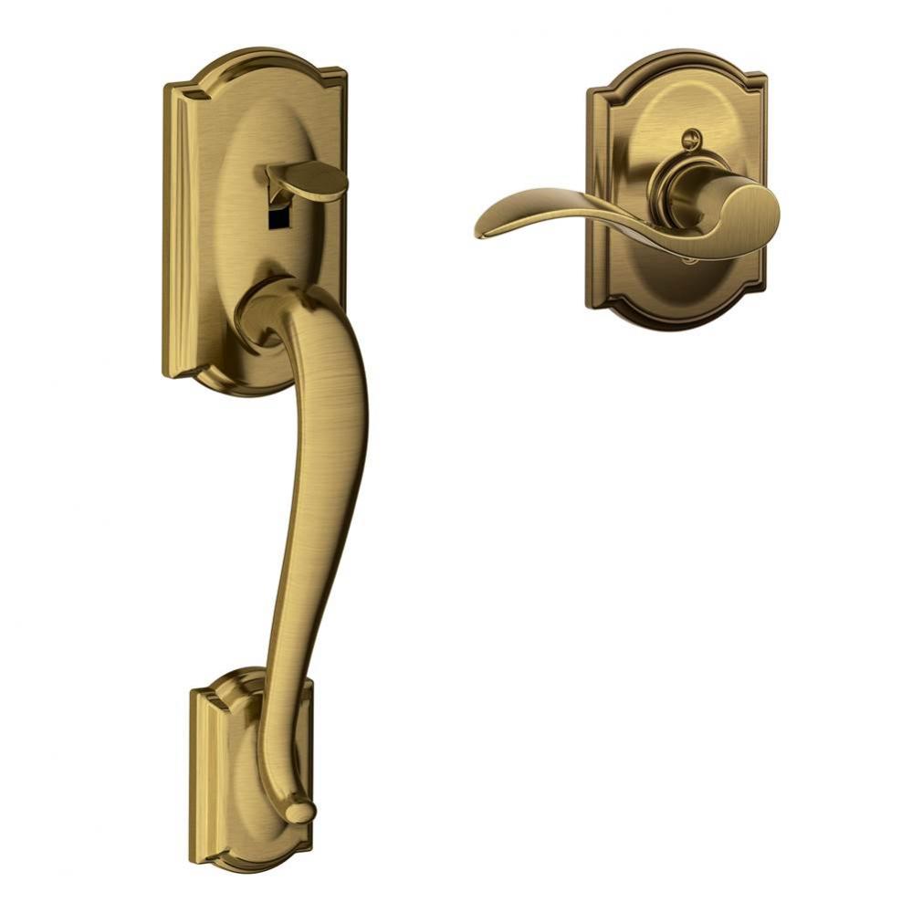 Camelot Lower Half Handleset and Accent Lever with Camelot Trim in Antique Brass - Left Handed