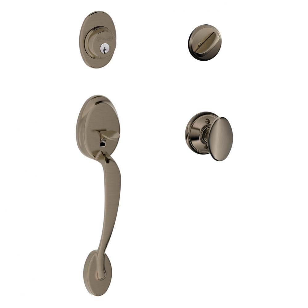 Plymouth Handleset with Single Cylinder Deadbolt and Siena Knob in Antique Pewter