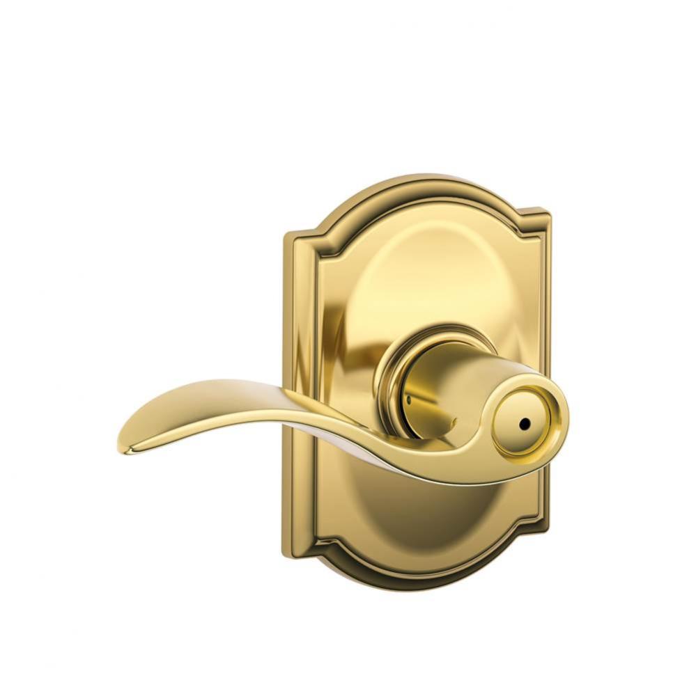 Accent Lever with Camelot Trim Bed and Bath Lock in Bright Brass