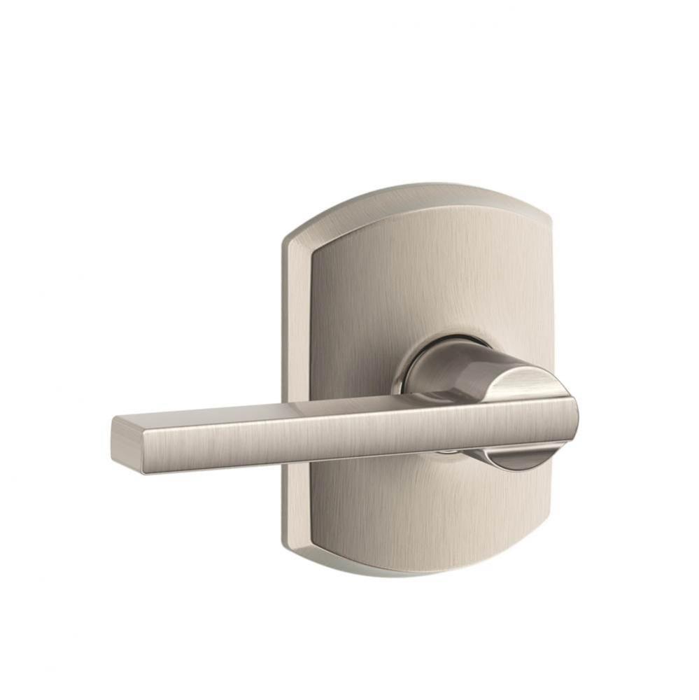 Latitude Lever with Greenwich Trim Hall and Closet Lock in Satin Nickel