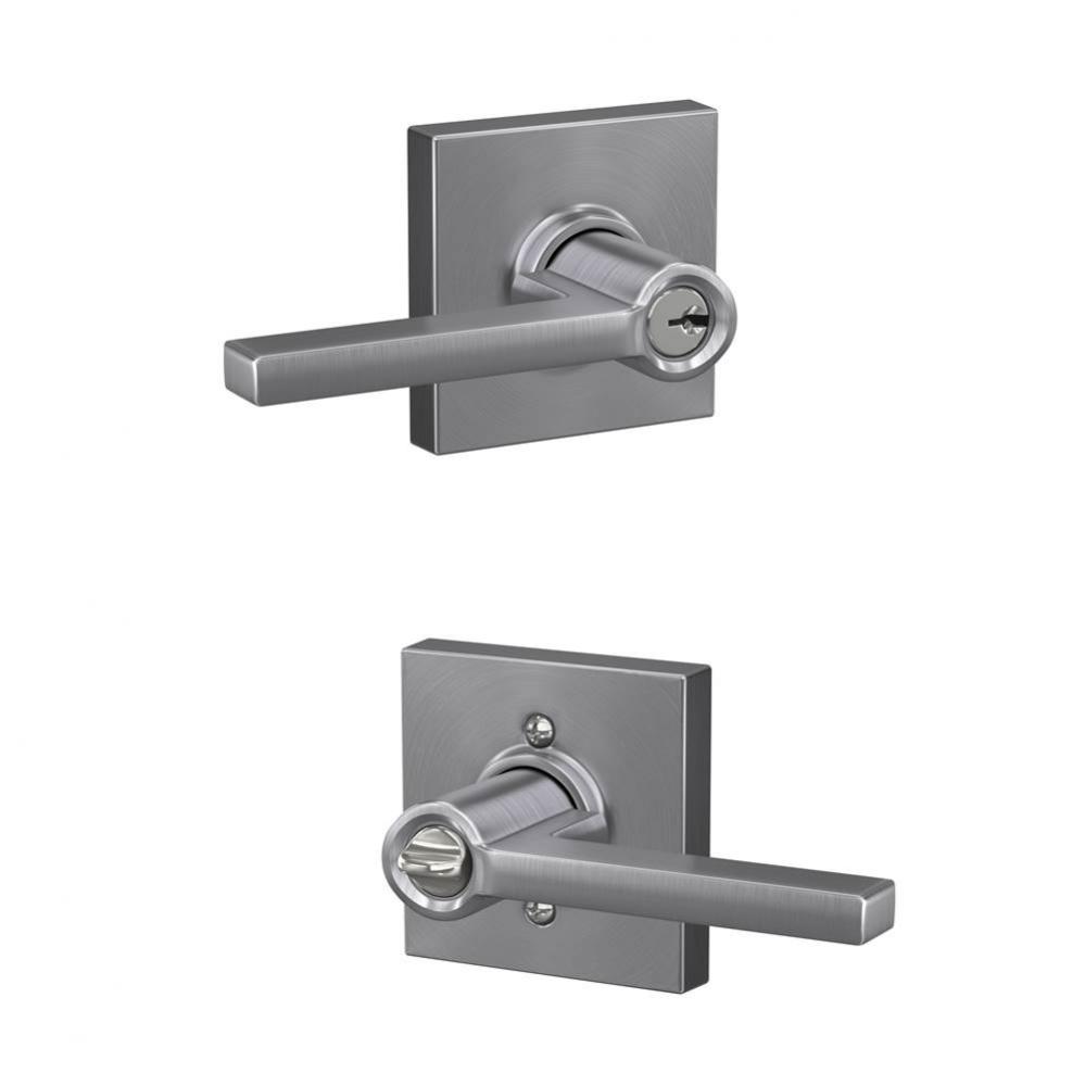 Latitude Lever with Collins Trim Keyed Entry Lock in Satin Chrome