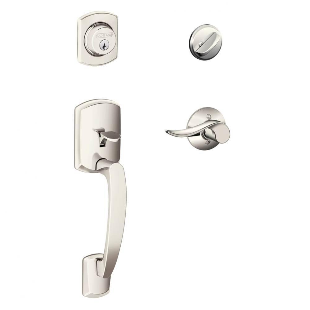 Greenwich Handleset with Single Cylinder Deadbolt and Sacramento Lever in Polished Nickel - Left H