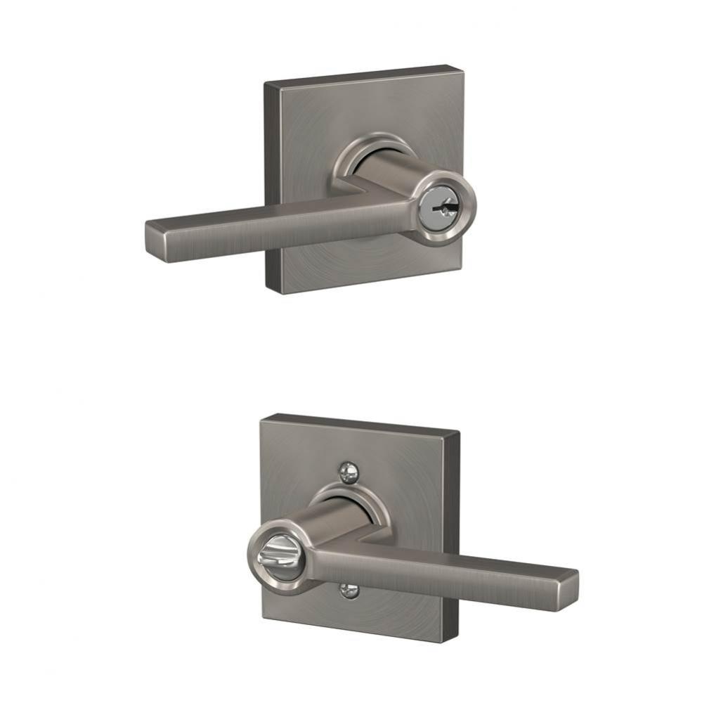 Latitude Lever with Collins Trim Keyed Entry Lock in Satin Nickel