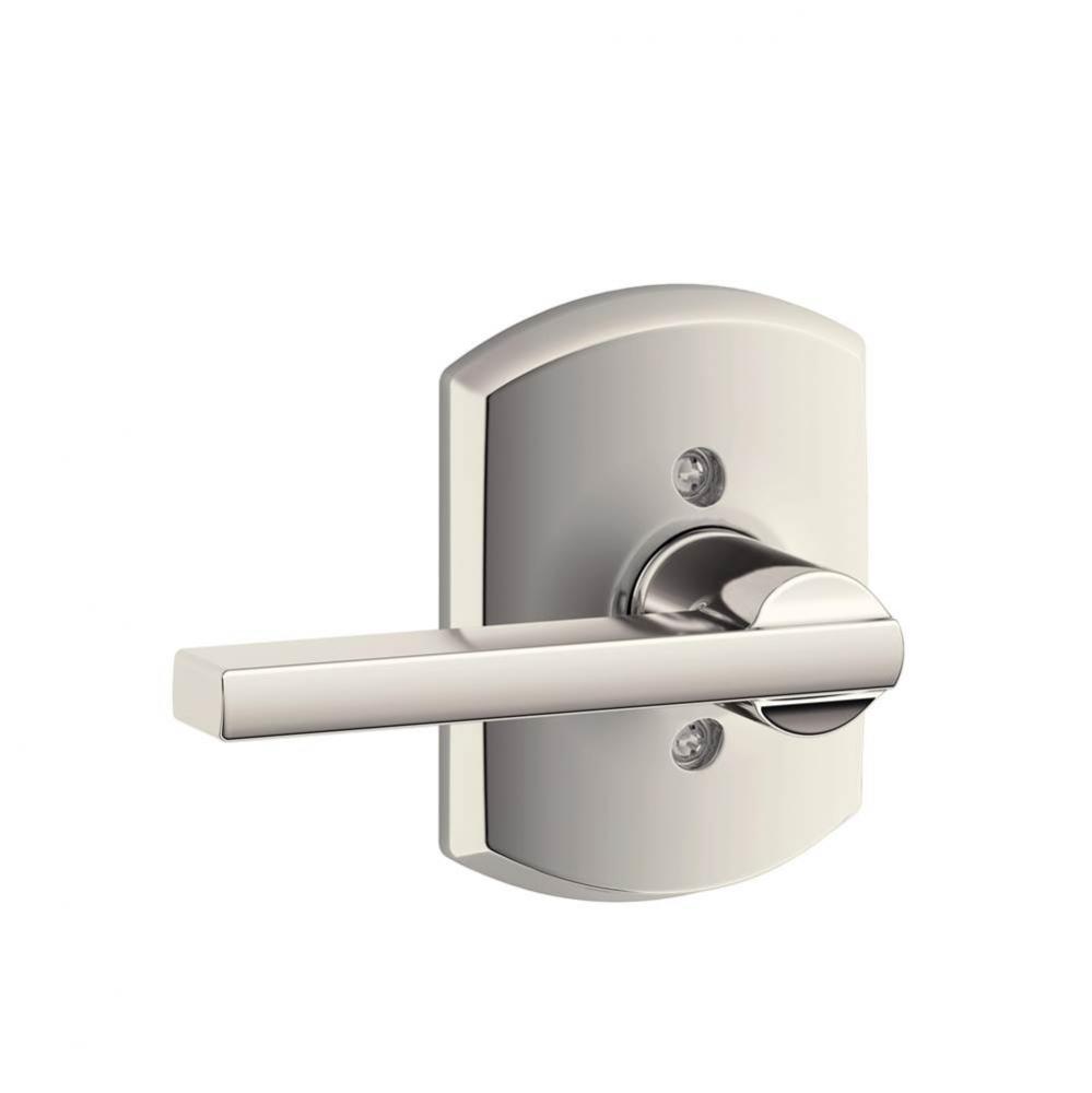 Latitude Lever with Greenwich Trim Non-Turning Lock in Polished Nickel