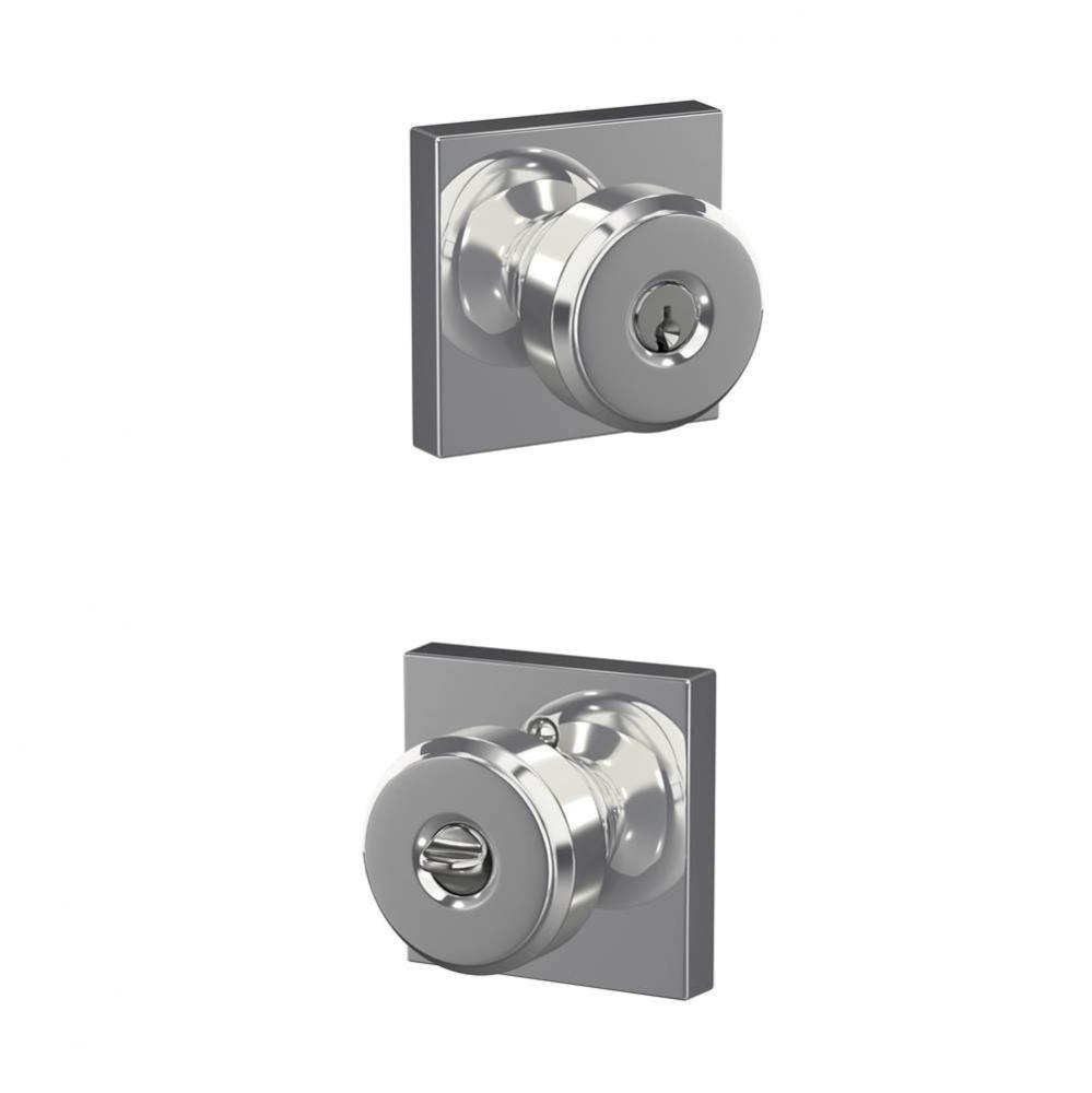 Bowery Knob with Collins Trim Keyed Entry Lock in Bright Chrome