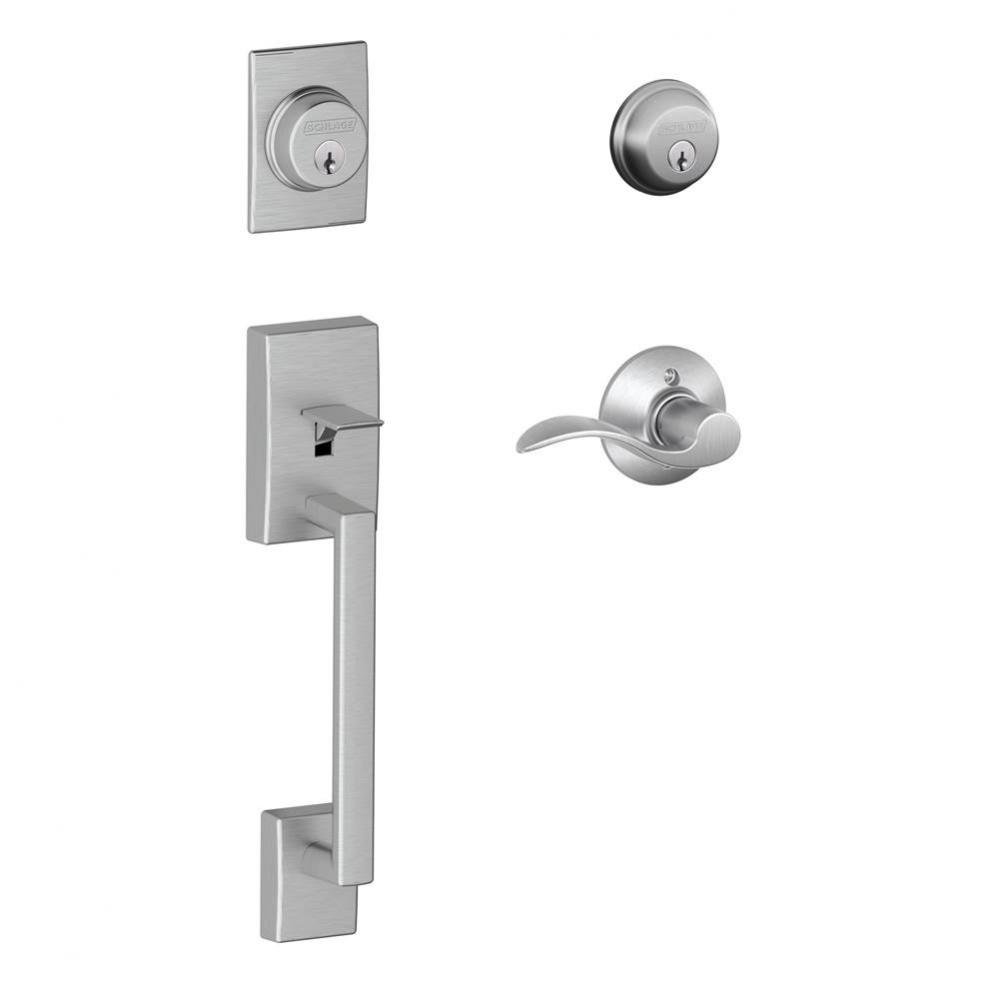 Century Handleset with Double Cylinder Deadbolt and Accent Lever in Satin Chrome- Left Handed