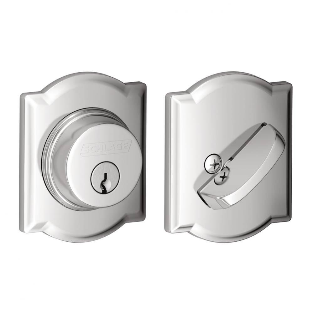 Single Cylinder Deadbolt with Camelot Trim in Bright Chrome