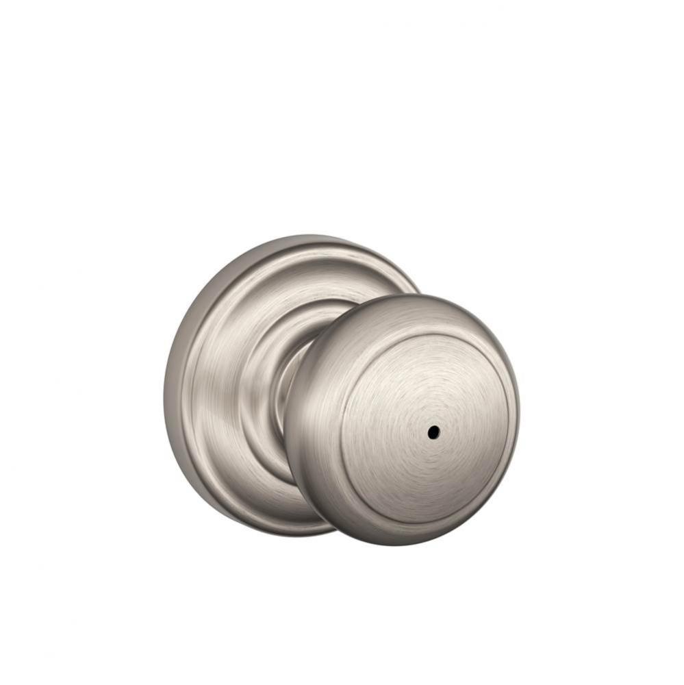 Andover Knob with Andover Trim Bed and Bath Lock in Satin Nickel