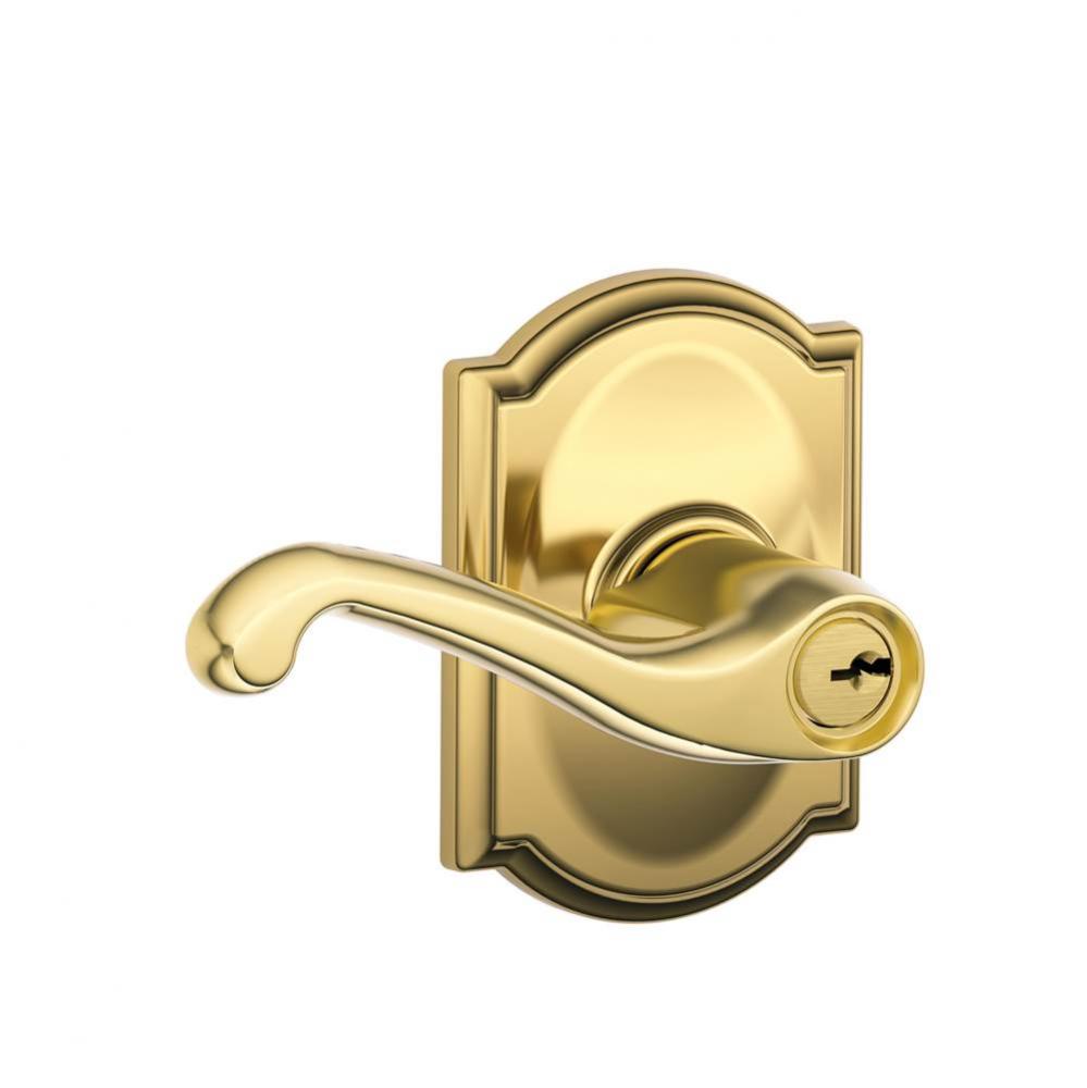 Flair Lever with Camelot Trim Keyed Entry Lock in Bright Brass