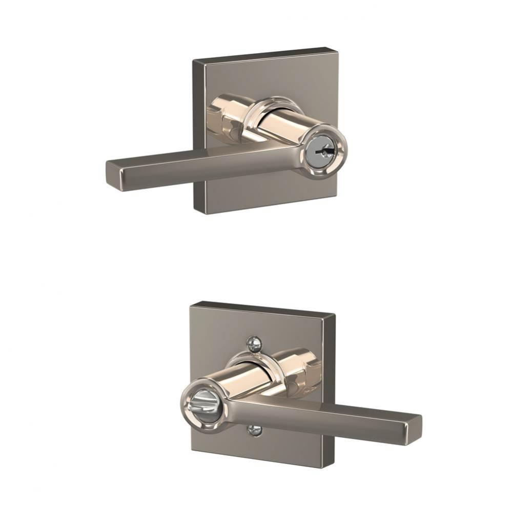 Latitude Lever with Collins Trim Keyed Entry Lock in Polished Nickel