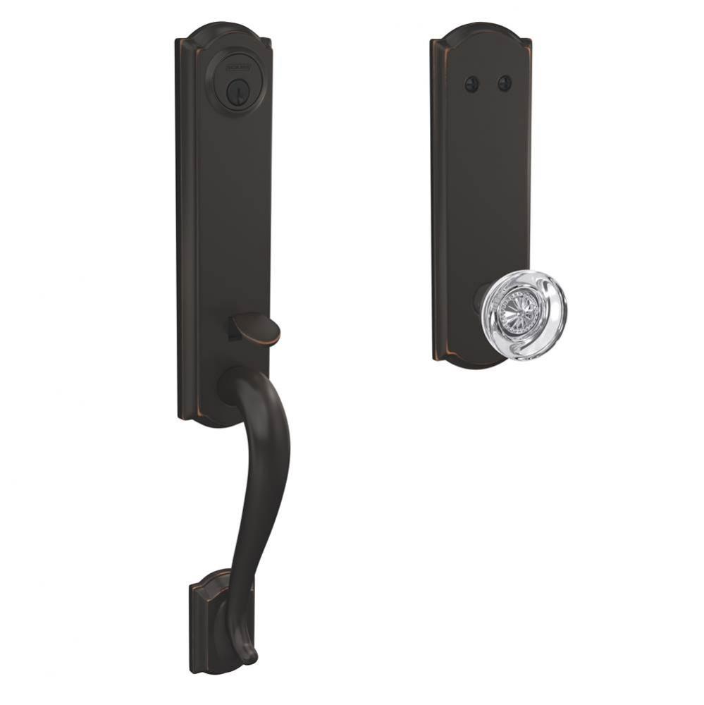 Custom Camelot 3/4 Trim Inactive Handleset with Hobson Glass Knob in Aged Bronze