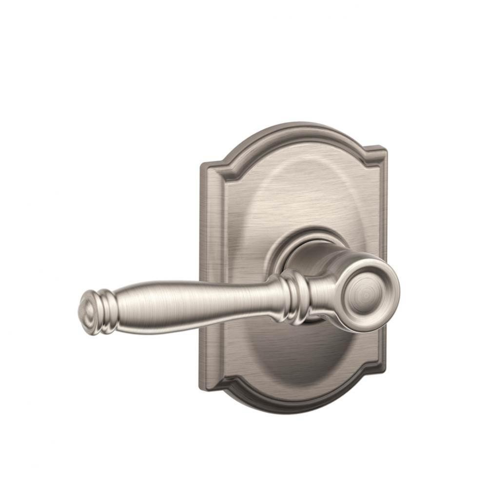 Birmingham Lever with Camelot Trim Hall and Closet Lock in Satin Nickel