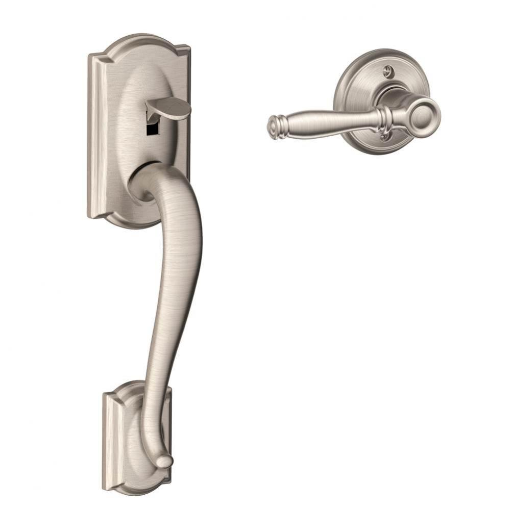 Camelot Lower Half Handleset and Birmingham Lever in Satin Nickel