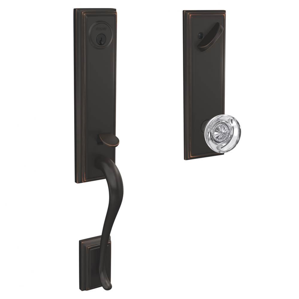 Custom Addison 3/4 Trim Single Cylinder Handleset with Hobson Glass Knob in Aged Bronze