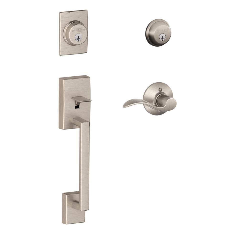 Century Handleset with Double Cylinder Deadbolt and Accent Lever in Satin Nickel- Left Handed