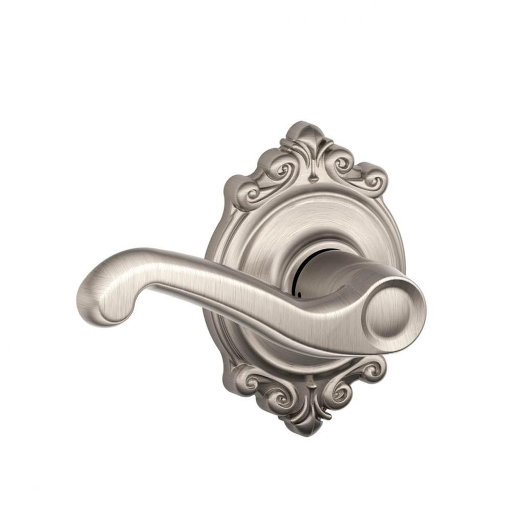 Flair Lever with Brookshire Trim Hall and Closet Lock in Satin Nickel