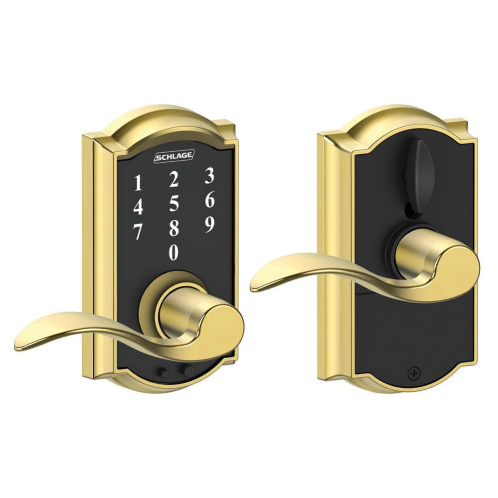 Touch Keyless Touchscreen Accent Lever with Camelot Trim in Bright Brass