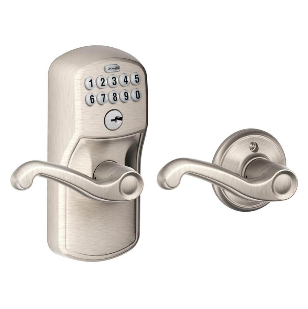 Flair Keypad Lever with Plymouth Trim in Satin Nickel