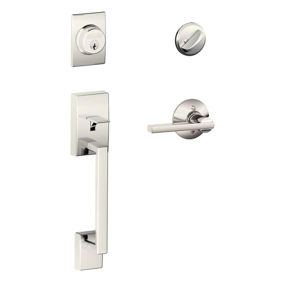 Century Handleset with Single Cylinder Deadbolt and Latitude Lever in Polished Nickel