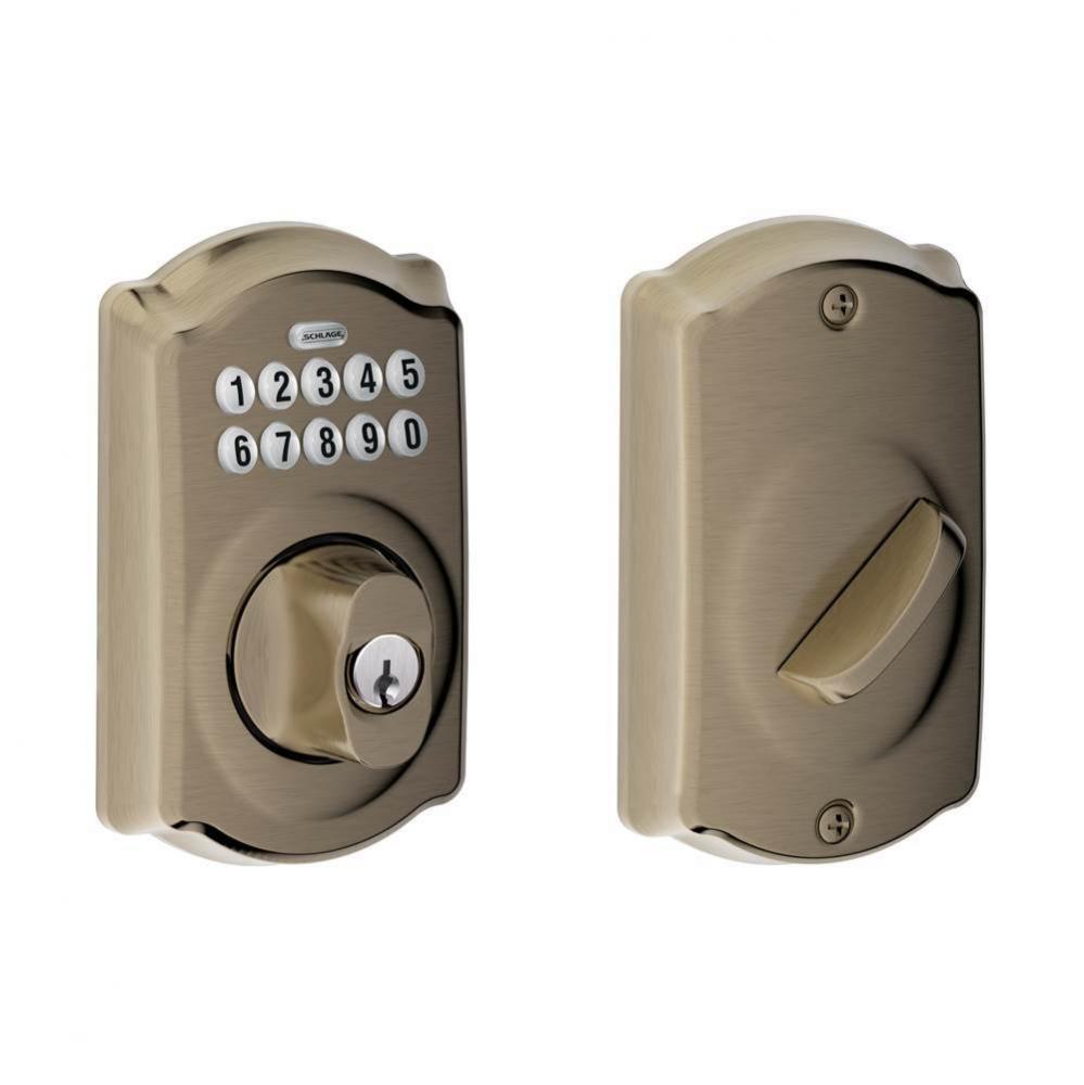 Keypad Deadbolt with Camelot Trim in Antique Pewter