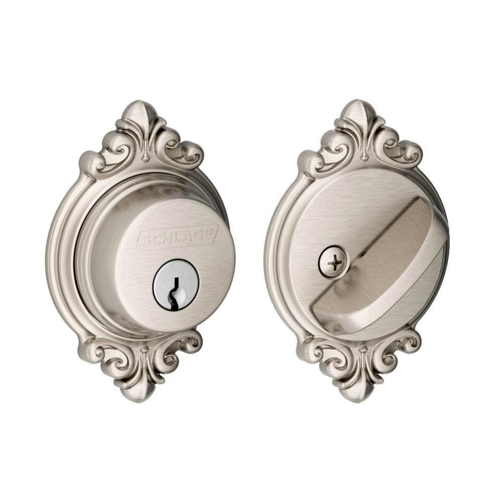 Single Cylinder Deadbolt with Brookshire Trim in Satin Nickel