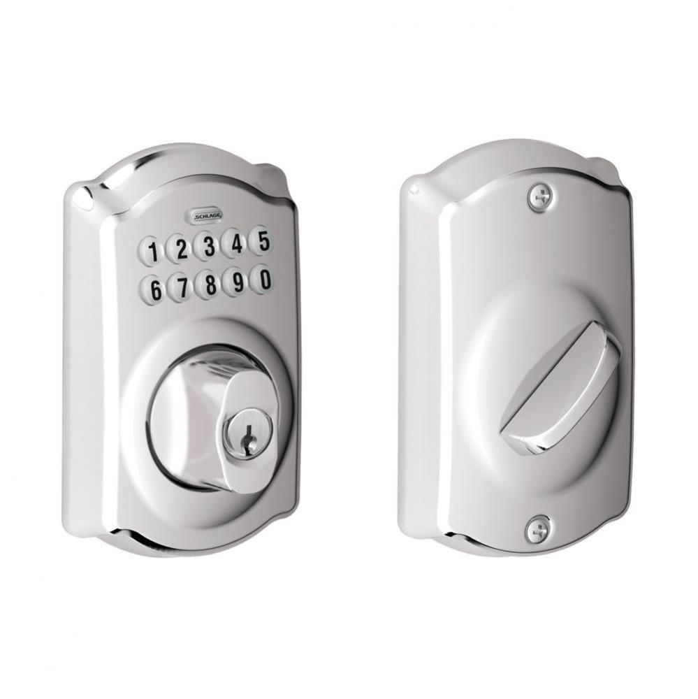 Keypad Deadbolt with Camelot Trim in Bright Chrome