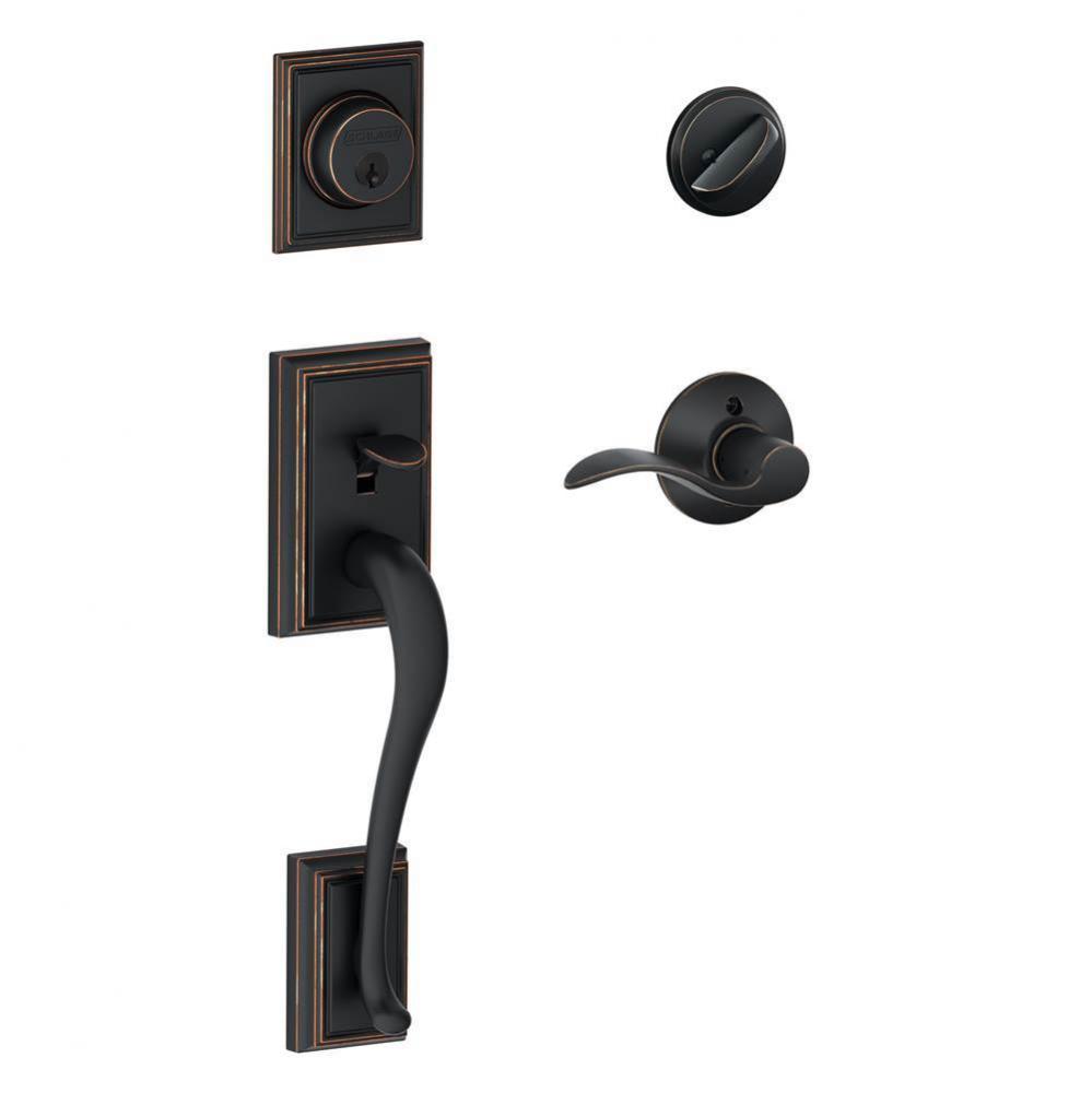 Addison Handleset with Single Cylinder Deadbolt and Accent Lever in Aged Bronze - Left Handed
