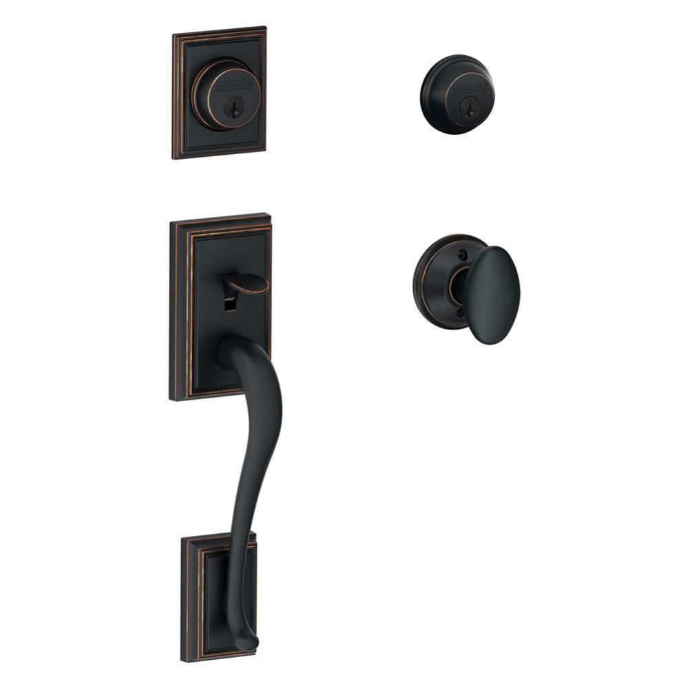 Addison Handleset with Double Cylinder Deadbolt and Siena Knob in Aged Bronze