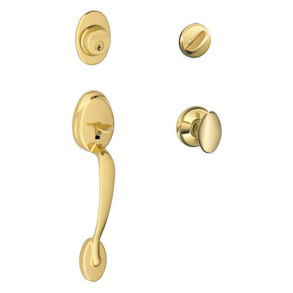 Plymouth Handleset with Single Cylinder Deadbolt and Siena Knob in Bright Brass