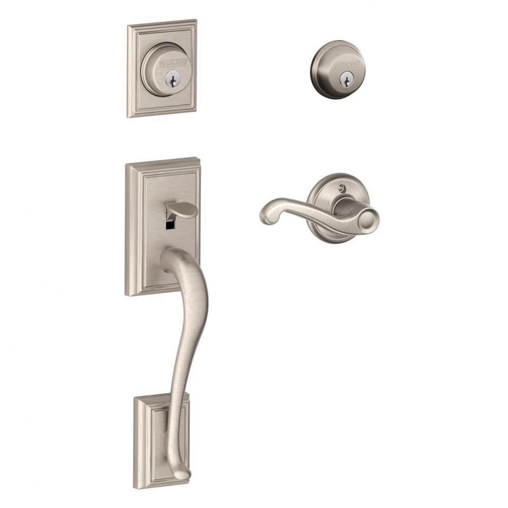 Addison Handleset with Double Cylinder Deadbolt and Flair Lever in Satin Nickel- Left Handed